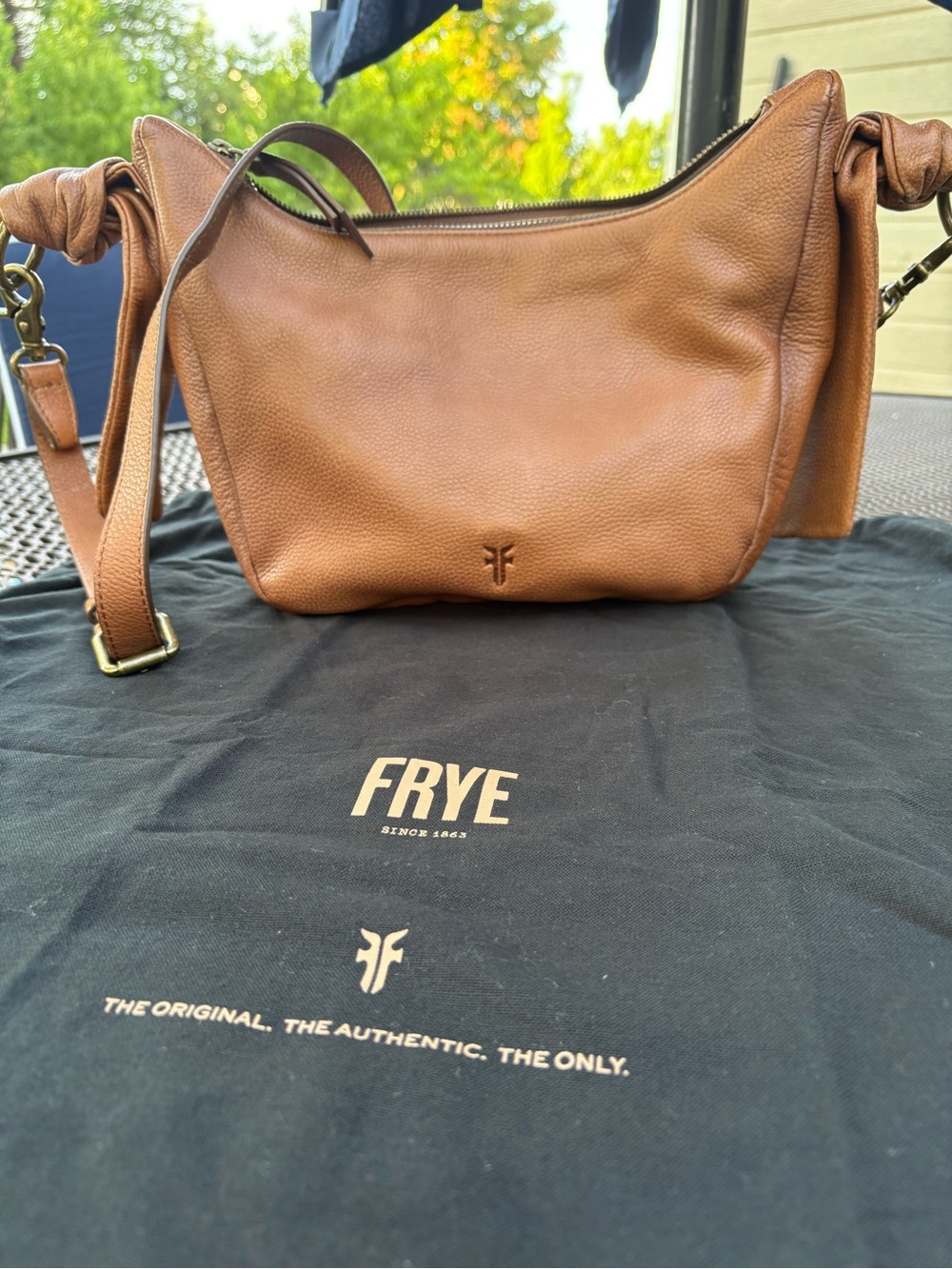 Frye Cognac Brown Pebbled Leather crossbody Bag